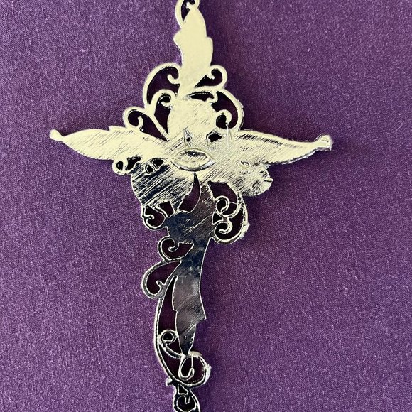 Vintage Ornate Filigree Silver-Tone/Enamel Cross Necklace By Luna - Picture 6 of 6